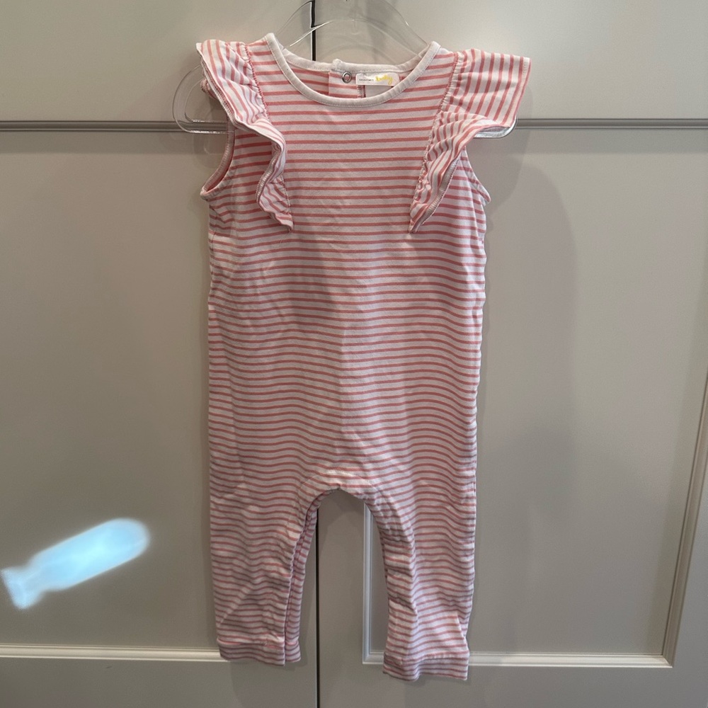 Bloomie's Baby Girls' Striped Ruffle Coverall 18-24 Months - pink/white